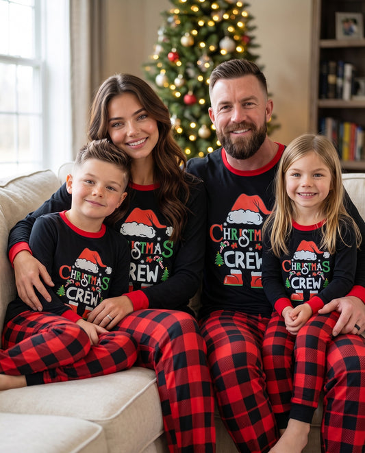 Christmas Crew family wearing their favoruite PJs at Xmas time