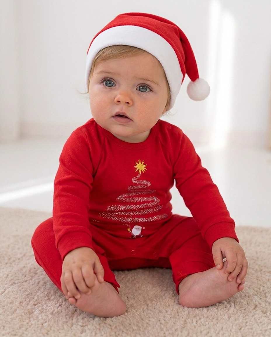 Baby at Christmas time wearing Romper