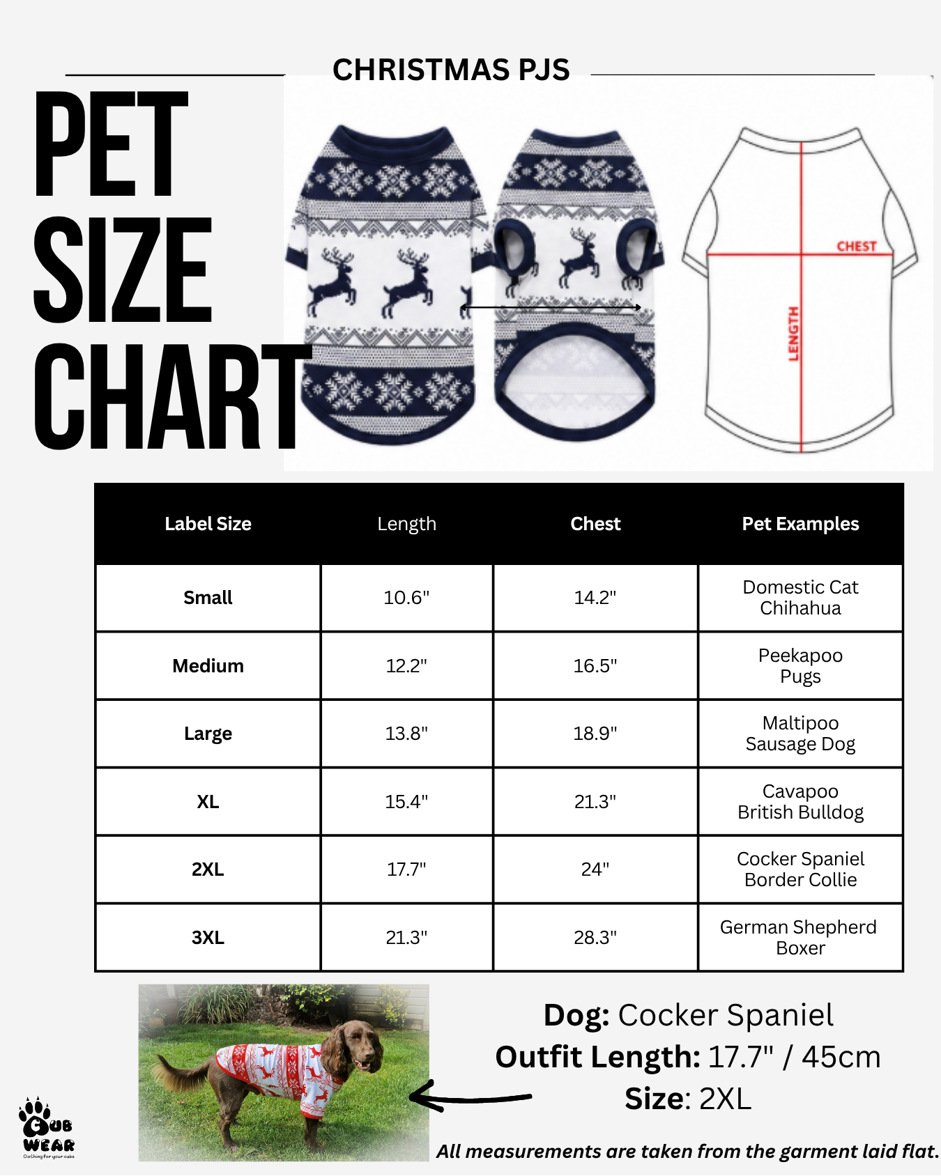 Dog Christmas Pyjama Size Guide