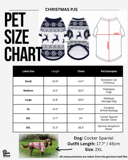 Dog Christmas Pyjama Size Guide