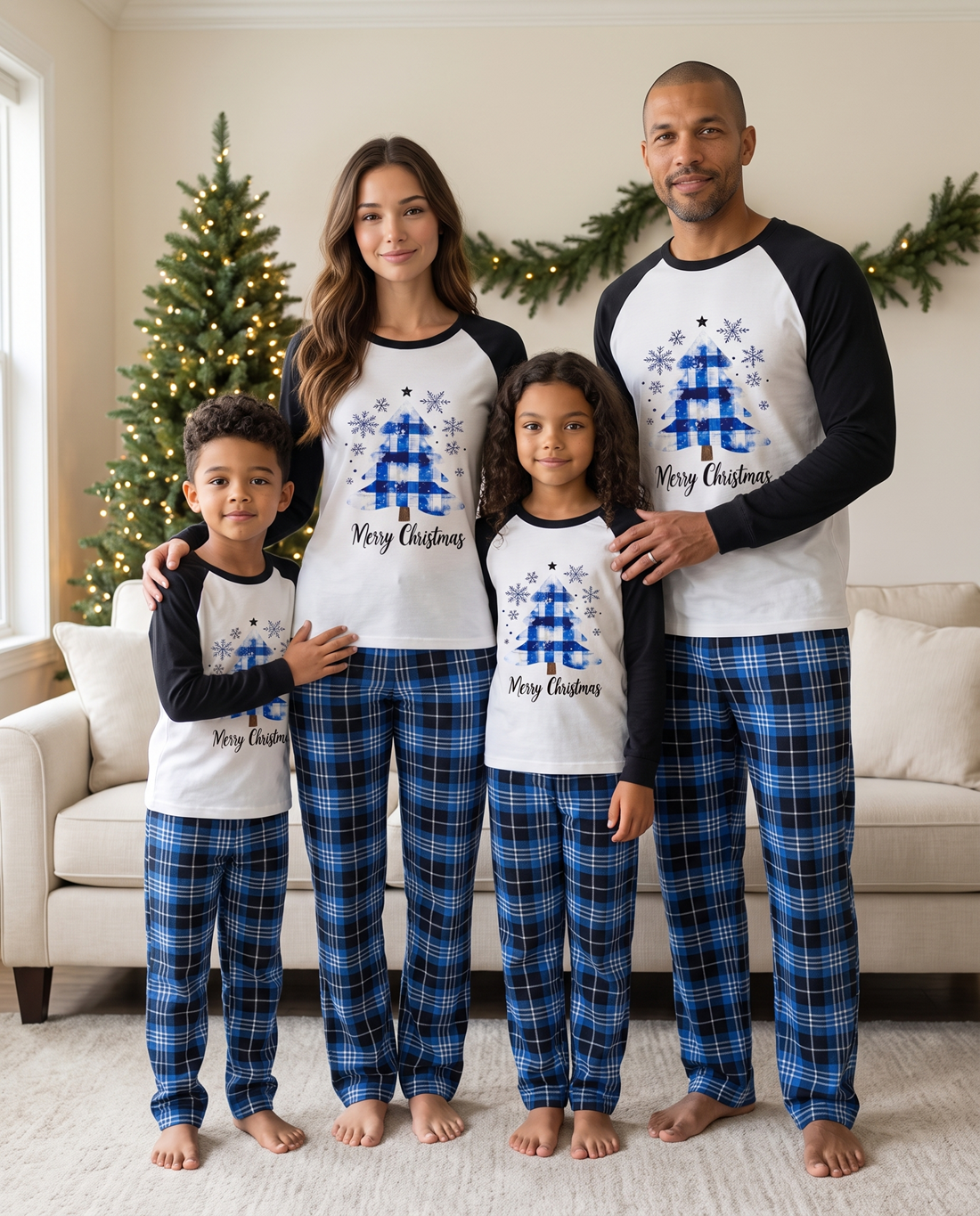 Blue Merry Christmas Tartan PJs