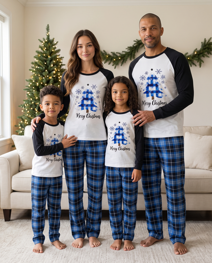 Blue Merry Christmas Tartan PJs
