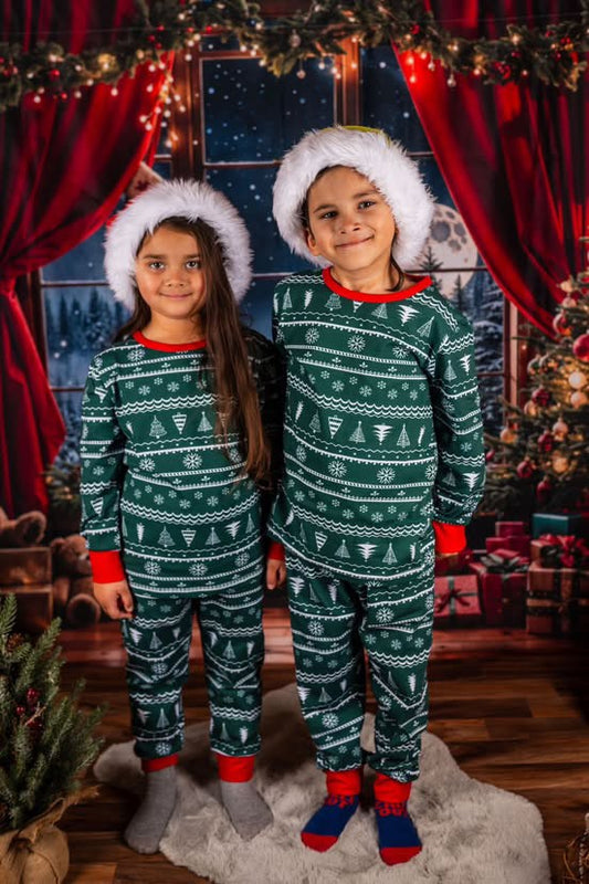 Kids Christmas Pjs Green