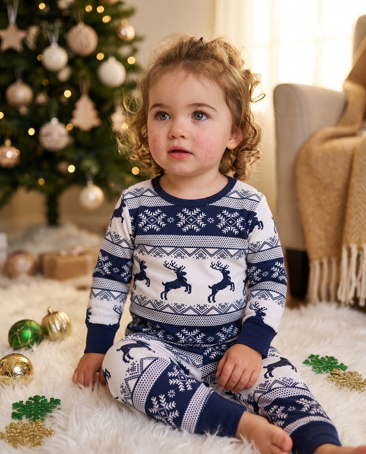 Premium festive navy Fair Isle pyjama set for kids by Cubwear featuring breathable soft cotton fabric.