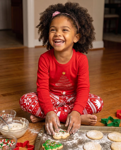 Premium festive Magical red pyjama set for famalies by Cubwear featuring breathable soft cotton fabric.