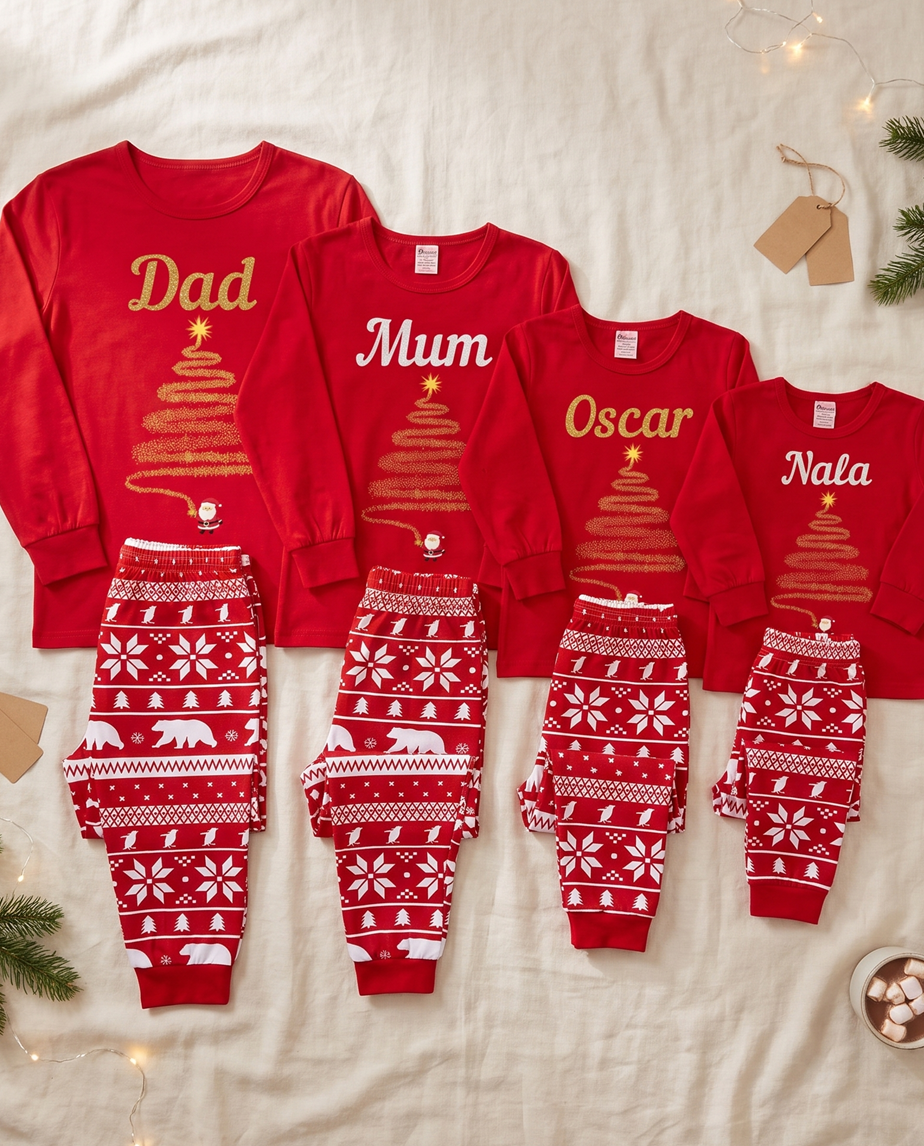 Red Personalised Cubwear Christmas Pyjamas for the whole family